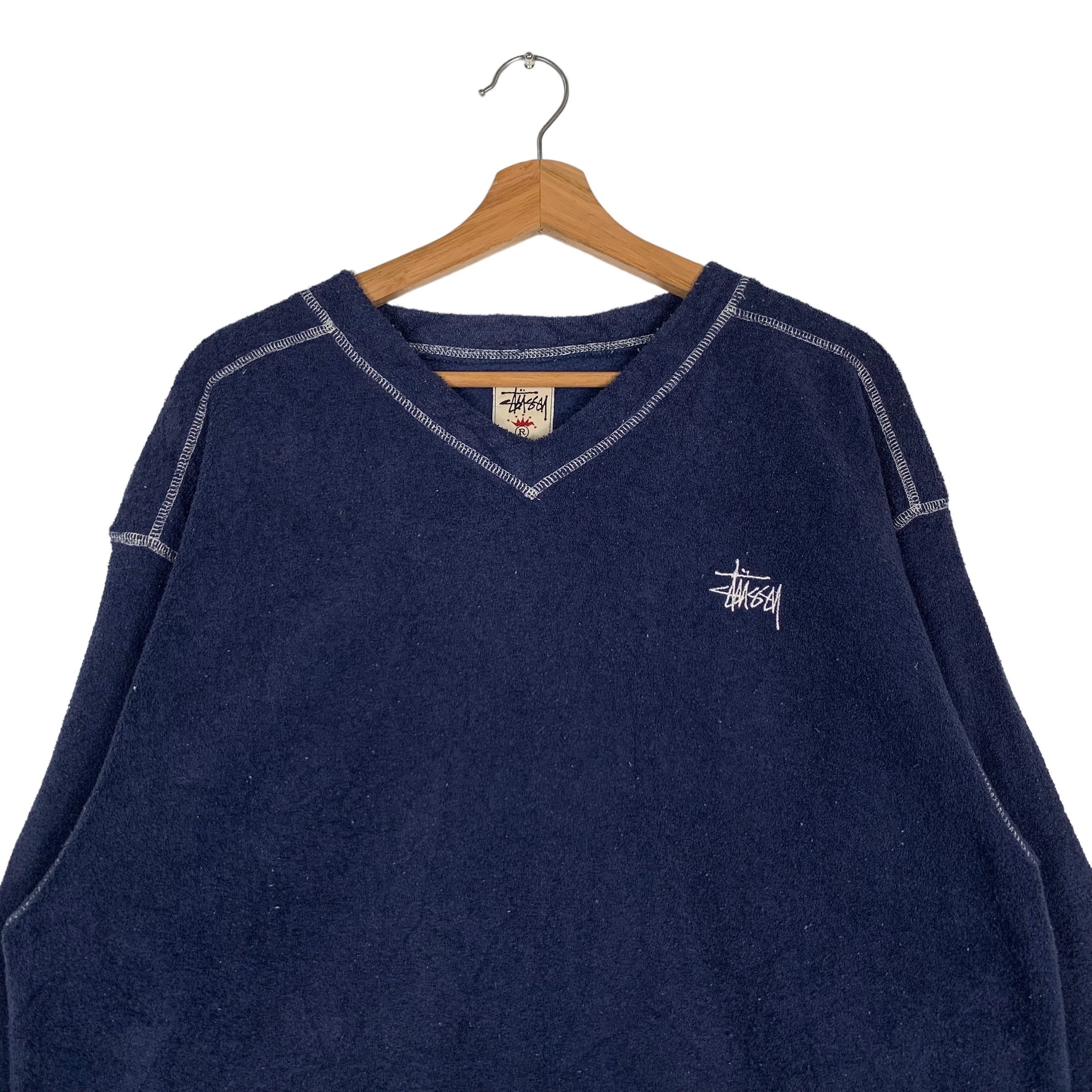 Vintage 90's STUSSY Made in OZ Embroidery Logo V Neck Fleece
