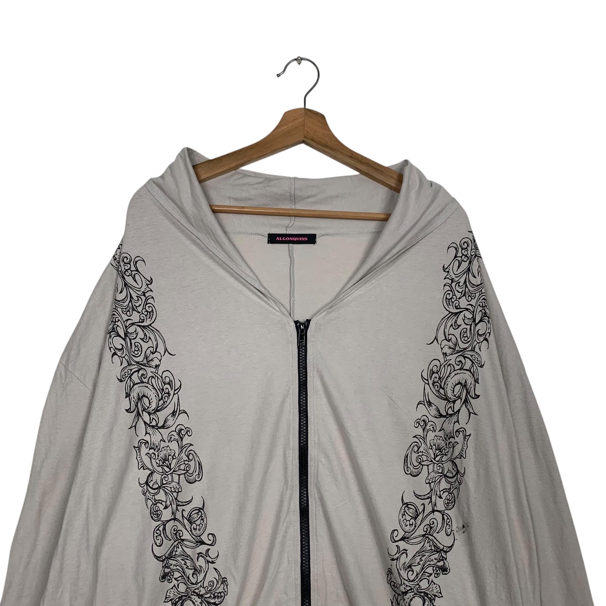 00s Archive ALGONQUINS ジップ変形ネックジャケット Y2K Vintage ALGONQUINS: Grey Zipper Hoodie Floral Design Print Out