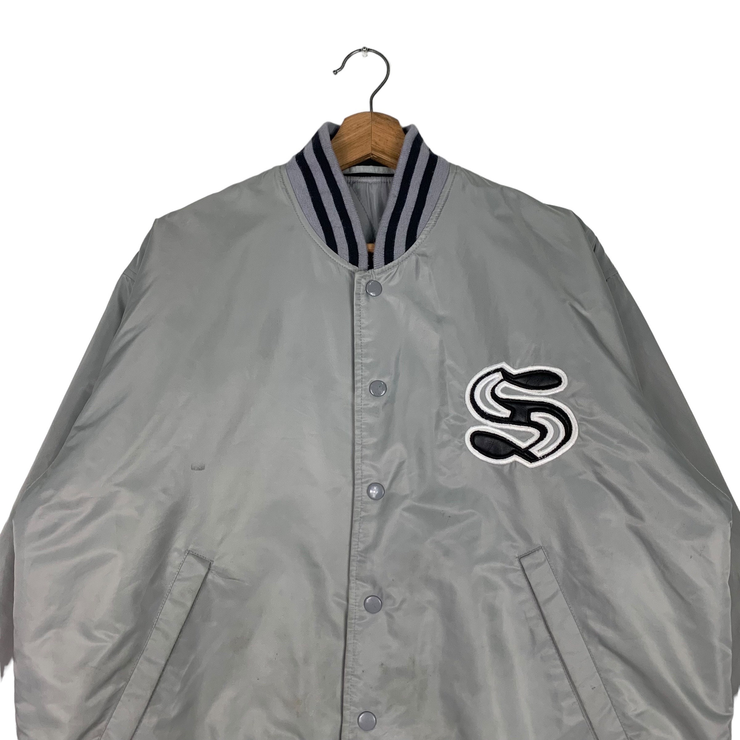 Vintage HILLCROP Grey Stadium Jacket Size M Varsity Jacket