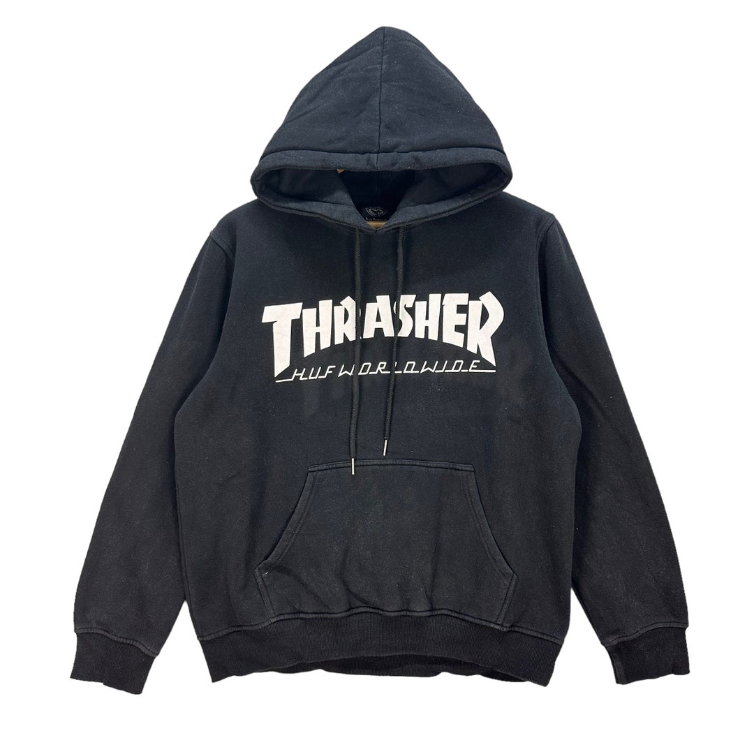 90s thrasher usa製 photo パーカー　ブラック　old THRASHER - スラッシャー ヘインズタグパーカー USA製90年代の