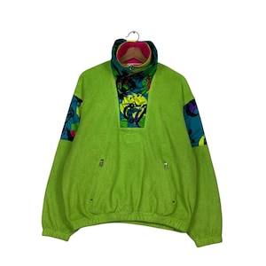 Vintage 90’s ELLESSE Active Snow Boarding Embroidered Logo Half Zip Turtleneck Pullover Green Fleece Jacket Size L #2858-C129