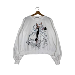 Disney Villains Line Cruella De Vil 101 Dalmatians Movie Cartoon Graphic Crewneck Sweatshirt Size L #1314-C59