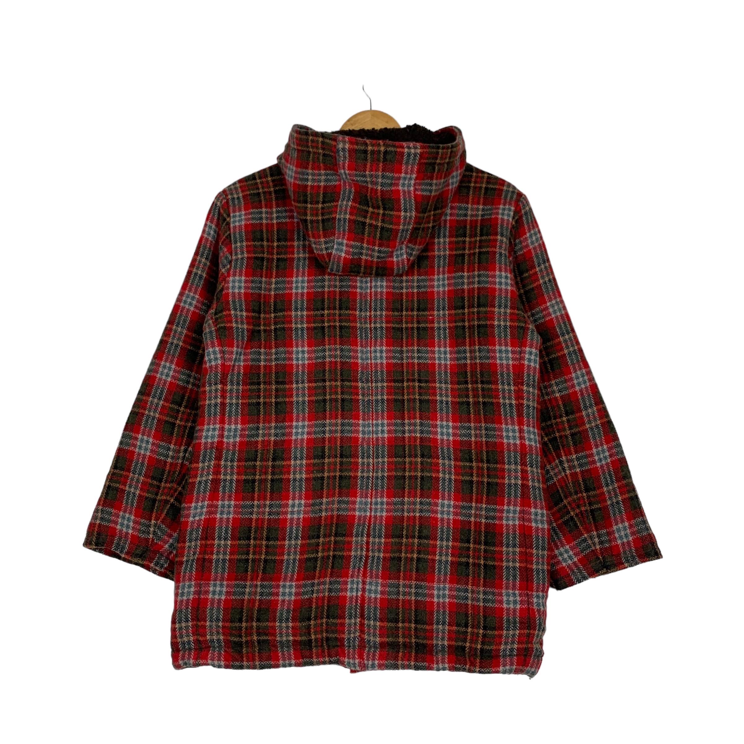 Vintage 291295 HOMME Red Tartan Wool Hooded Coat Jacket Vintage 291295 HOMME Red Tartan Wool Hooded Coat Jacket