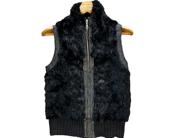 Vintage Japanese Brand Comme Ca Ism Rabbit Fur Pigskin Leather Part Hybrid Vest Free Size #A9-0222