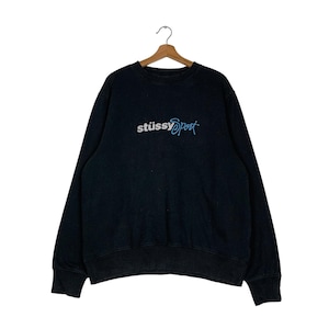 STUSSY SPORT Embroidery Big Logo Crewneck Sweatshirt Men&#39;s Size M Black Pullover Jumper Sweater #1489-C67