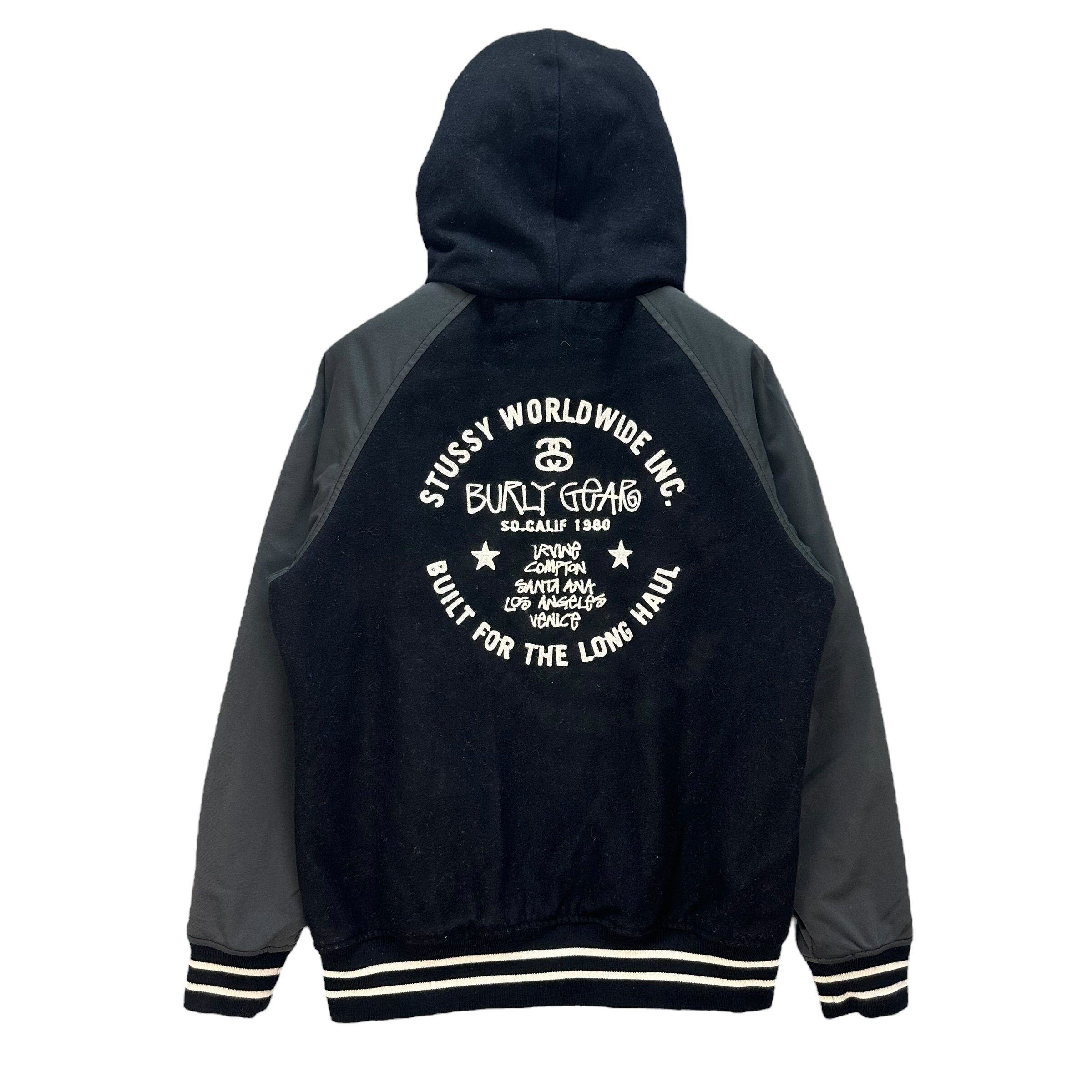 状態良し Stussy WORLD WIDE スタジャン L 90s old Vintage STUSSY WORLDWIDE INC Embroidery Big Logo Hooded Varsity