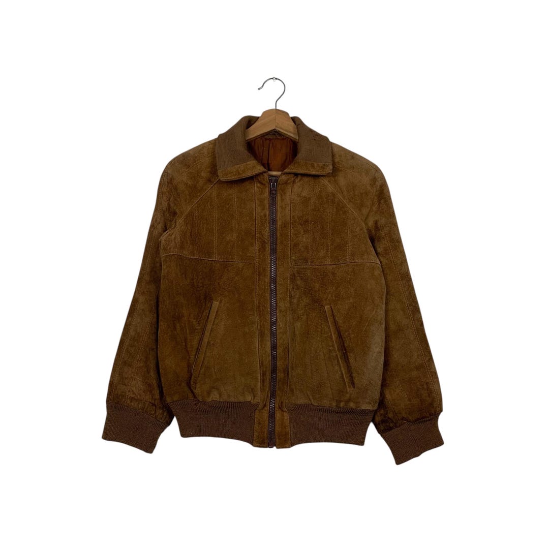 Vintage 80's Suede Leather Jacket Riri Zip Size 36 Very Rare #2409