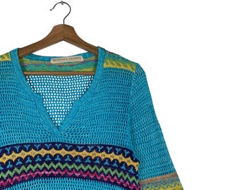 ヴィンテージ MORIOKA SACHIKO 7分袖 メッシュニット ハンドメイド