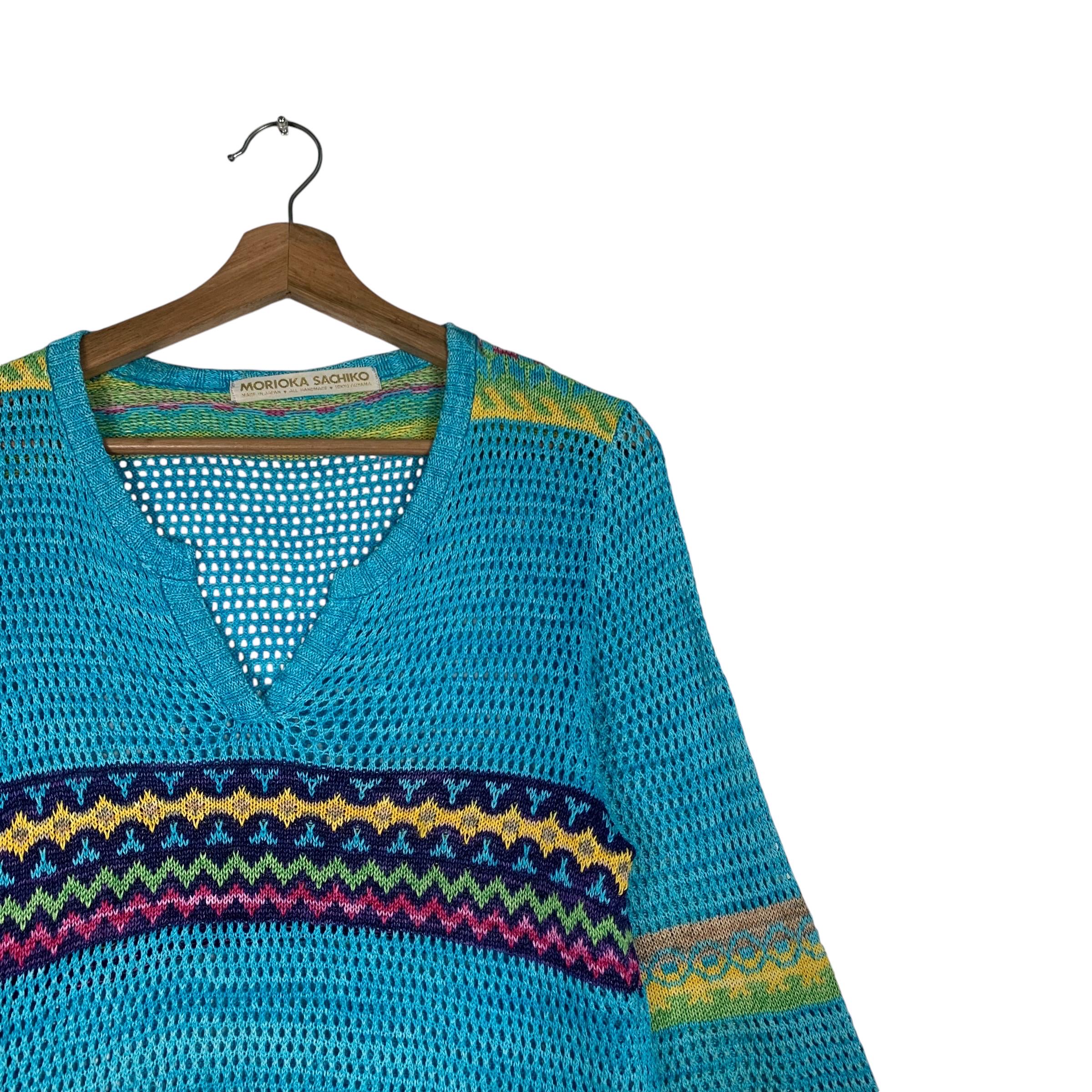ヴィンテージ MORIOKA SACHIKO 7分袖 メッシュニット ハンドメイド