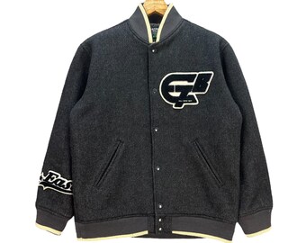 Vintage Van Jac Embroidered Logo Wool Leather Varsity Jacket
