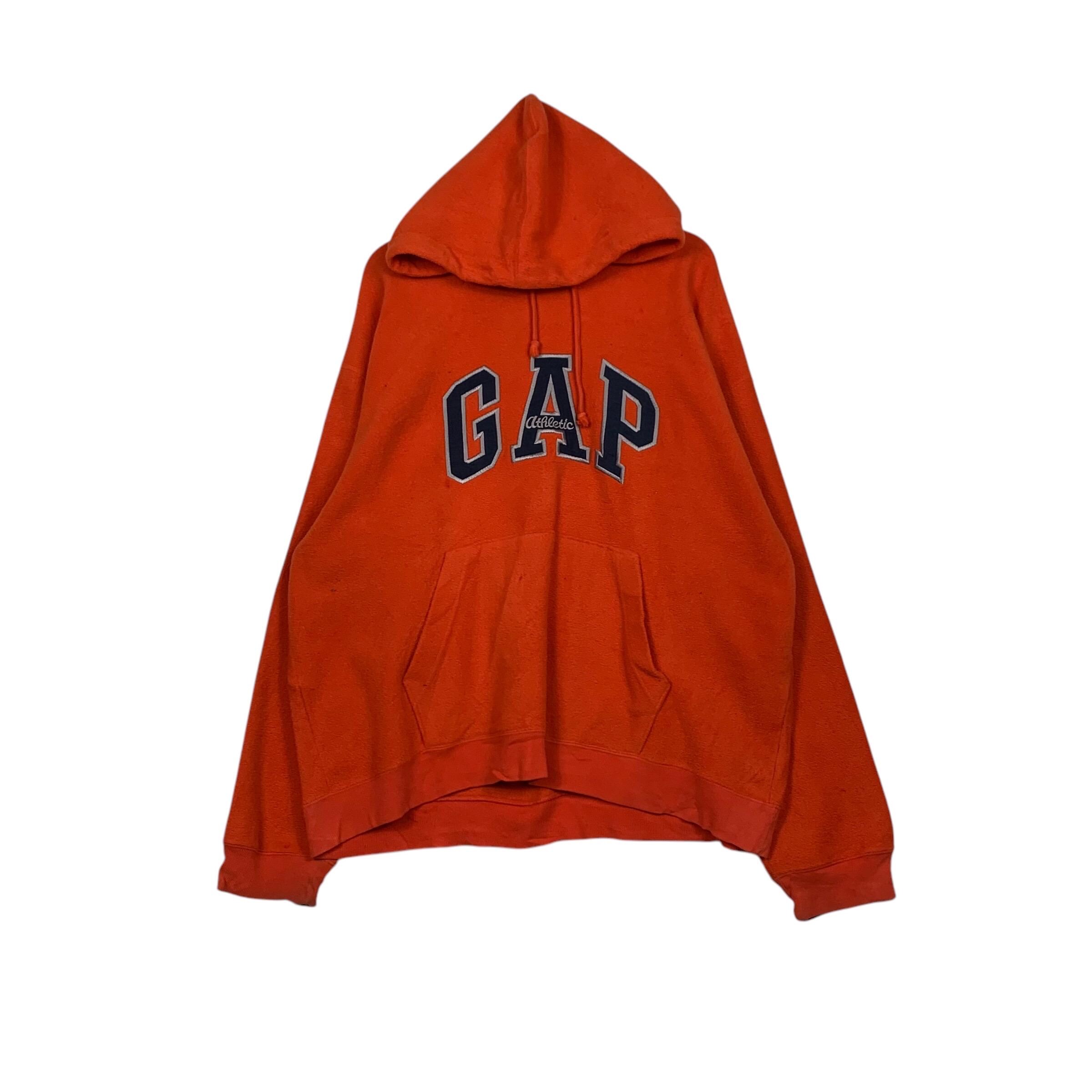 Vintage 90's GAP Spellout Big Logo Pullover Fleece Orange Hoodies