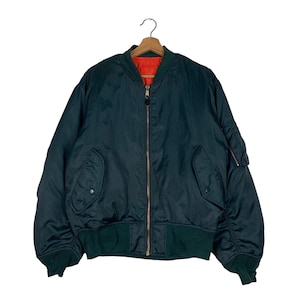 Vintage MACHOPE Air Force MA-1 Bomber Flight Jacket Size L Green Orange Bomber Jacket Riot Jacket #0863-C39