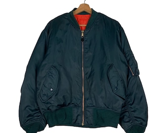 Vintage MACHOPE Air Force MA-1 Bomber Flight Jacket Size L Green Orange Bomber Jacket Riot Jacket #0863-C39