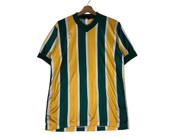 Jersey vintage TOPPER a rayas para hombre, talla L, número 16, jersey amarillo y verde con cuello en V, n.° 1371-C62