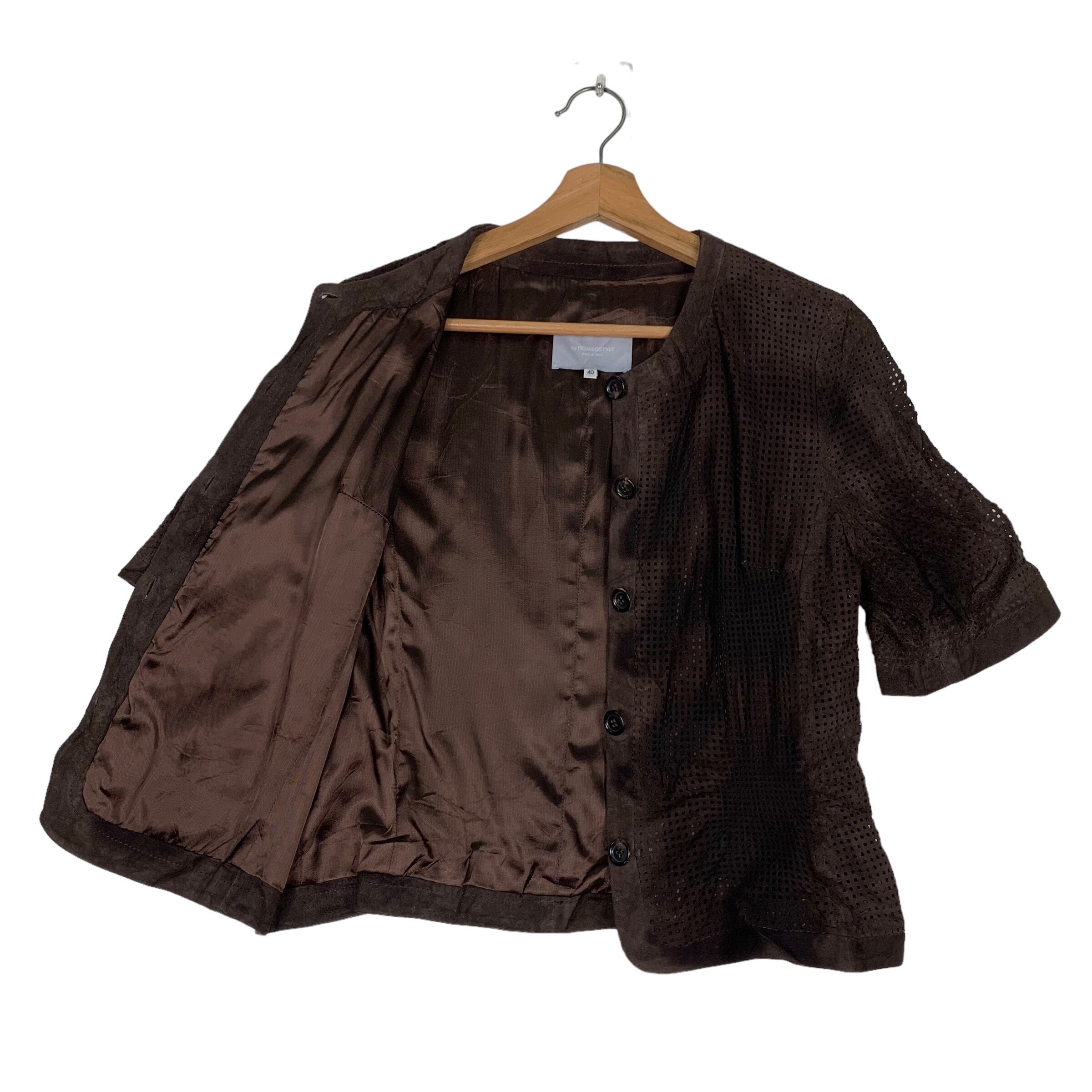 Vintage HOMEOSTYLE Made in Italy Suede Leather Mesh 3Q Sleeve 