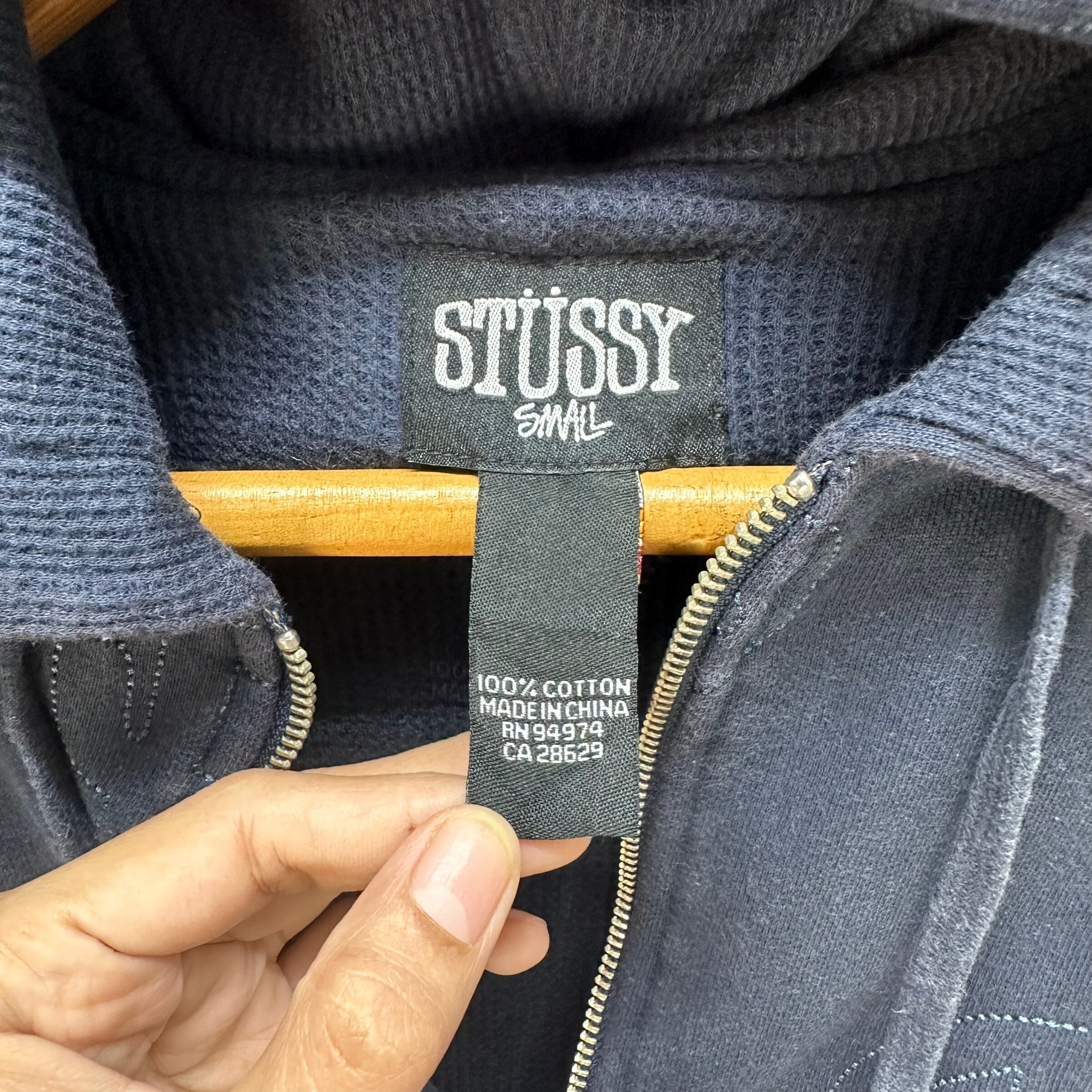 Vintage STUSSY Allover Stitches Logo Zipper Hoodies Size S