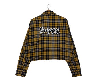 REPIPI ARMARIO Snappy Big Logo Yellow Check Crop Flannel Jacket Women's Size M Japanese Brand #2600-C117