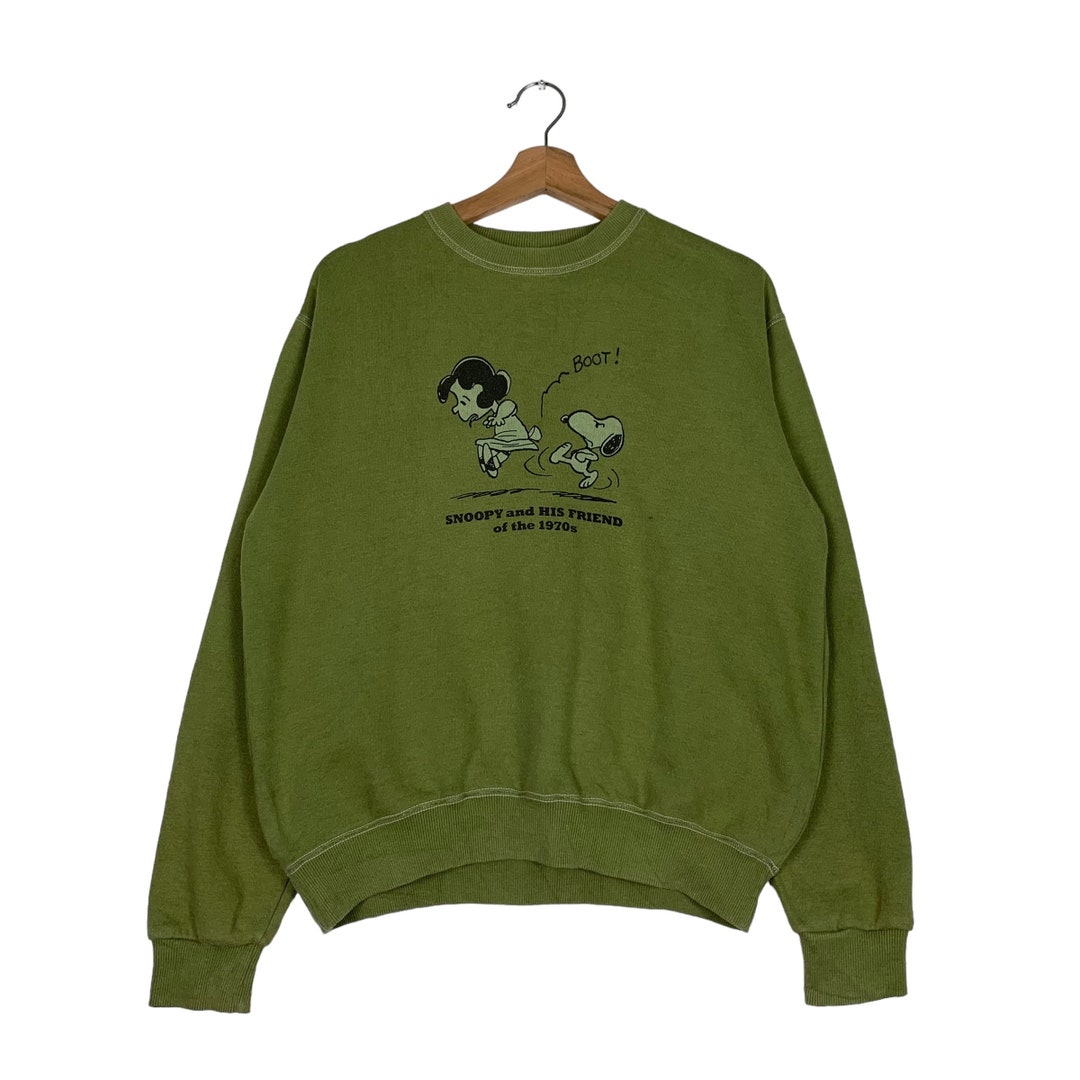 Vintage Peanuts SNOOPY Big Logo Crewneck Pullover Green Sweatshirts ...
