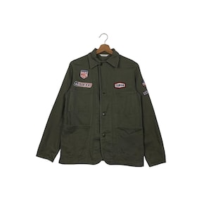 Y2k Vintage HEPBURN Olive Green Workwear Chore Jacket Size M Japanese Brand Casual Outfits #2590-C117