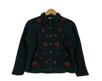 Chaqueta corta de lana verde oscuro con logo bordado vintage de PENDLETON, talla XL para mujer, estilo casual, ideal para otoño e invierno #1081-C49