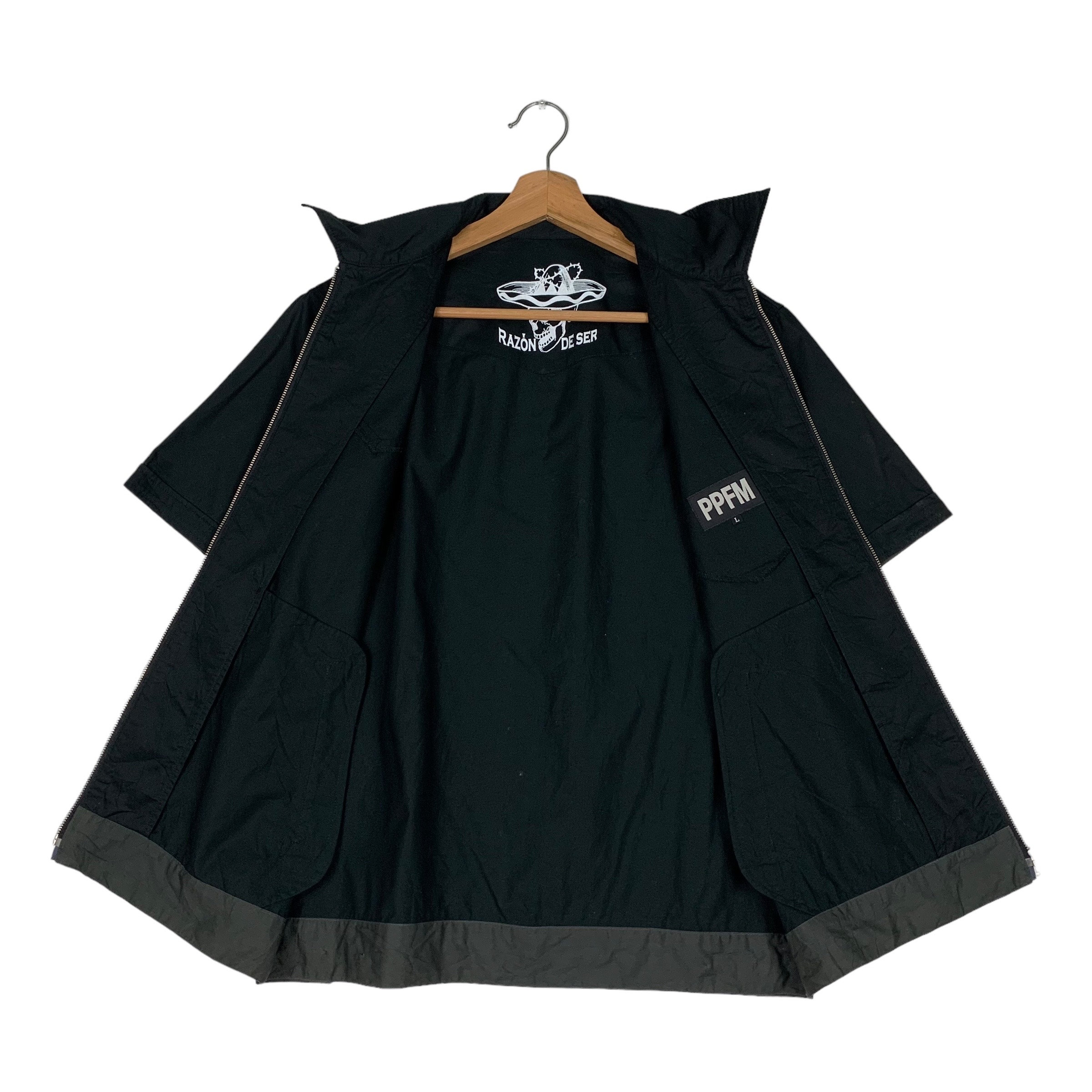 ジャケット・アウター PPFM short length coat archive black Vintage PPFM Short Sleeve Black Zipper Jacket Size L #0930