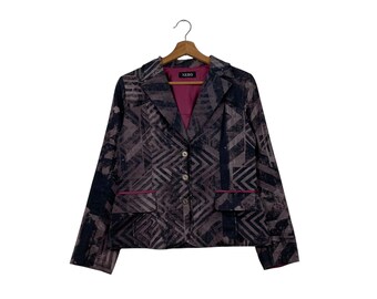 Vintage NERO Made in Japan Abstract Design Fullprint Crop Jacket Women's Size 40 Suit Jacket #1621-C72