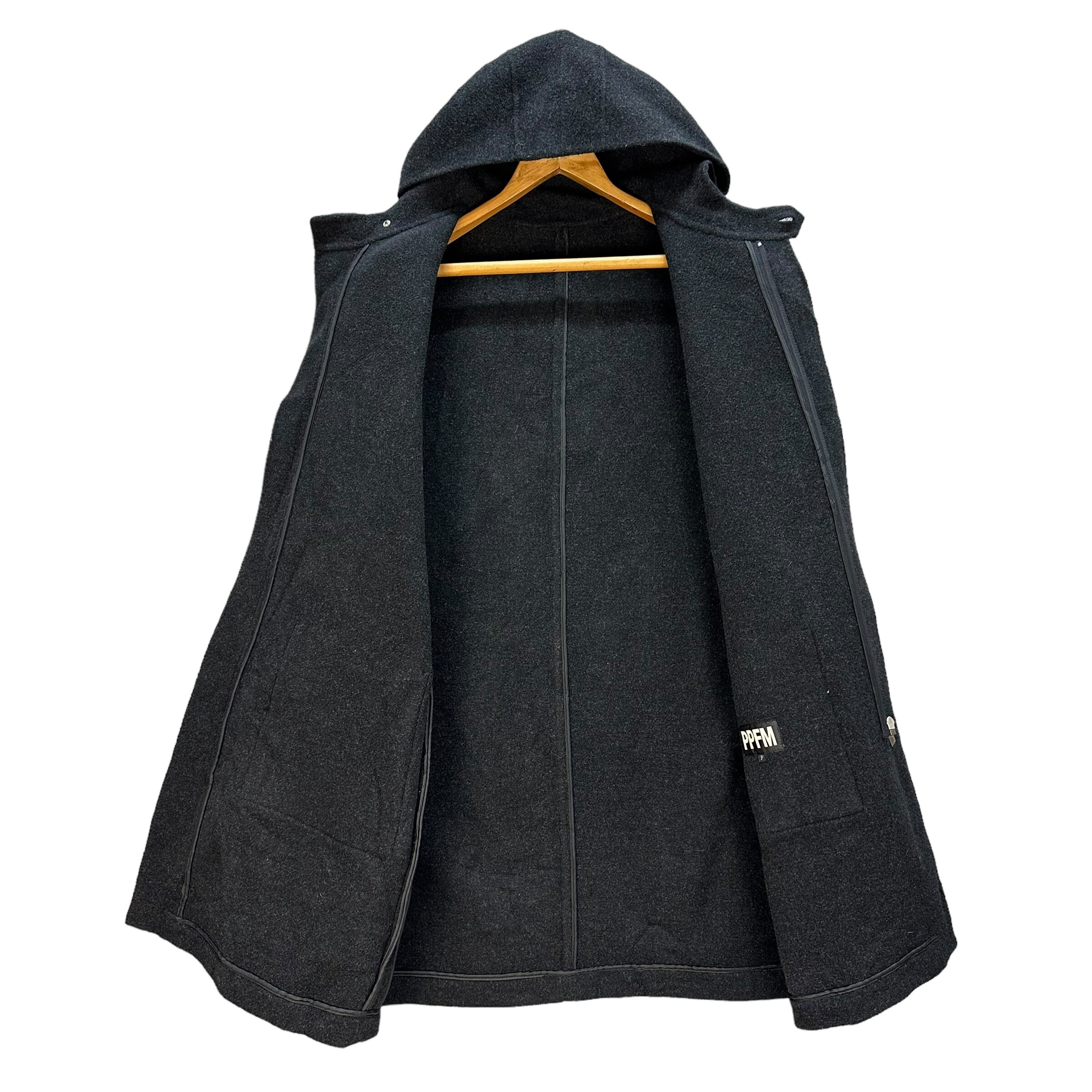 Vintage PPFM Wool Hooded Zipper Long Coat Jacket Free Size