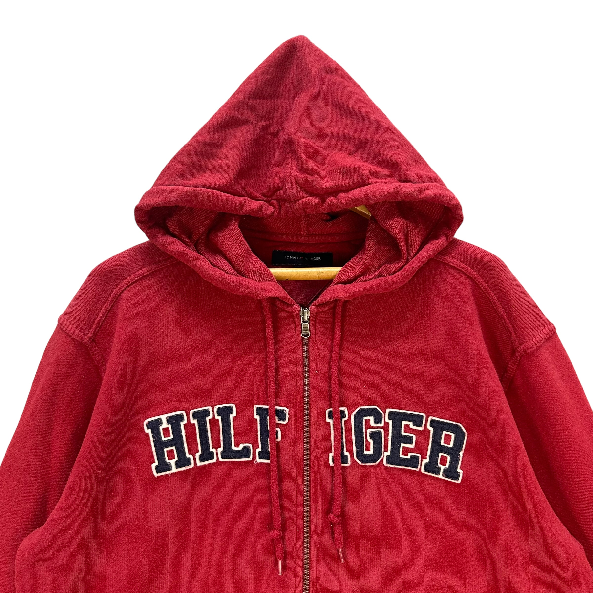 Vintage TOMMY HILFIGER Spellout Big Logo Red Zipper Hoodies