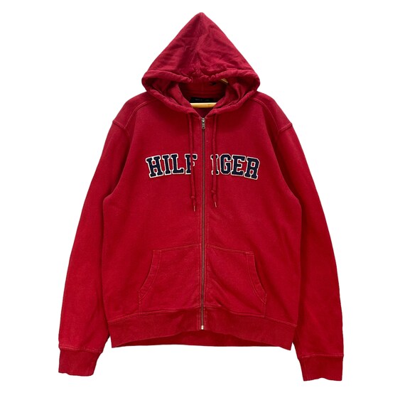 Red tommy hilfiger zip up hoodie sale