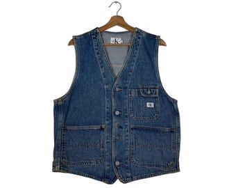 Chaleco vaquero vintage CALVIN KLEIN JEANS, fabricado en EE. UU., color azul, para hombre, talla S, ropa informal, para trabajo, n.° 1292-C58
