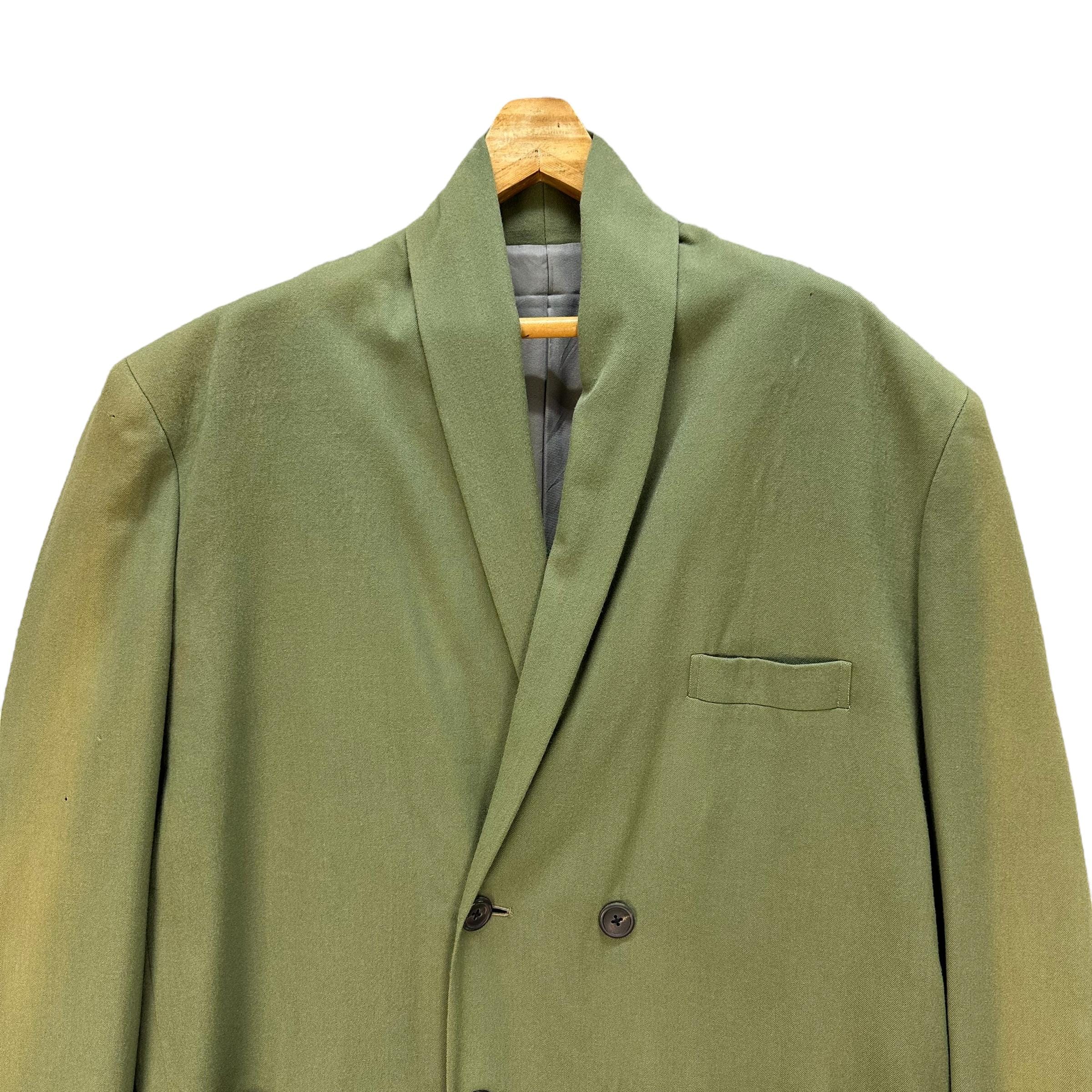 Vintage 90's YOHJI YAMAMOTO Pour Homme Wool Green Long Coat Jacket