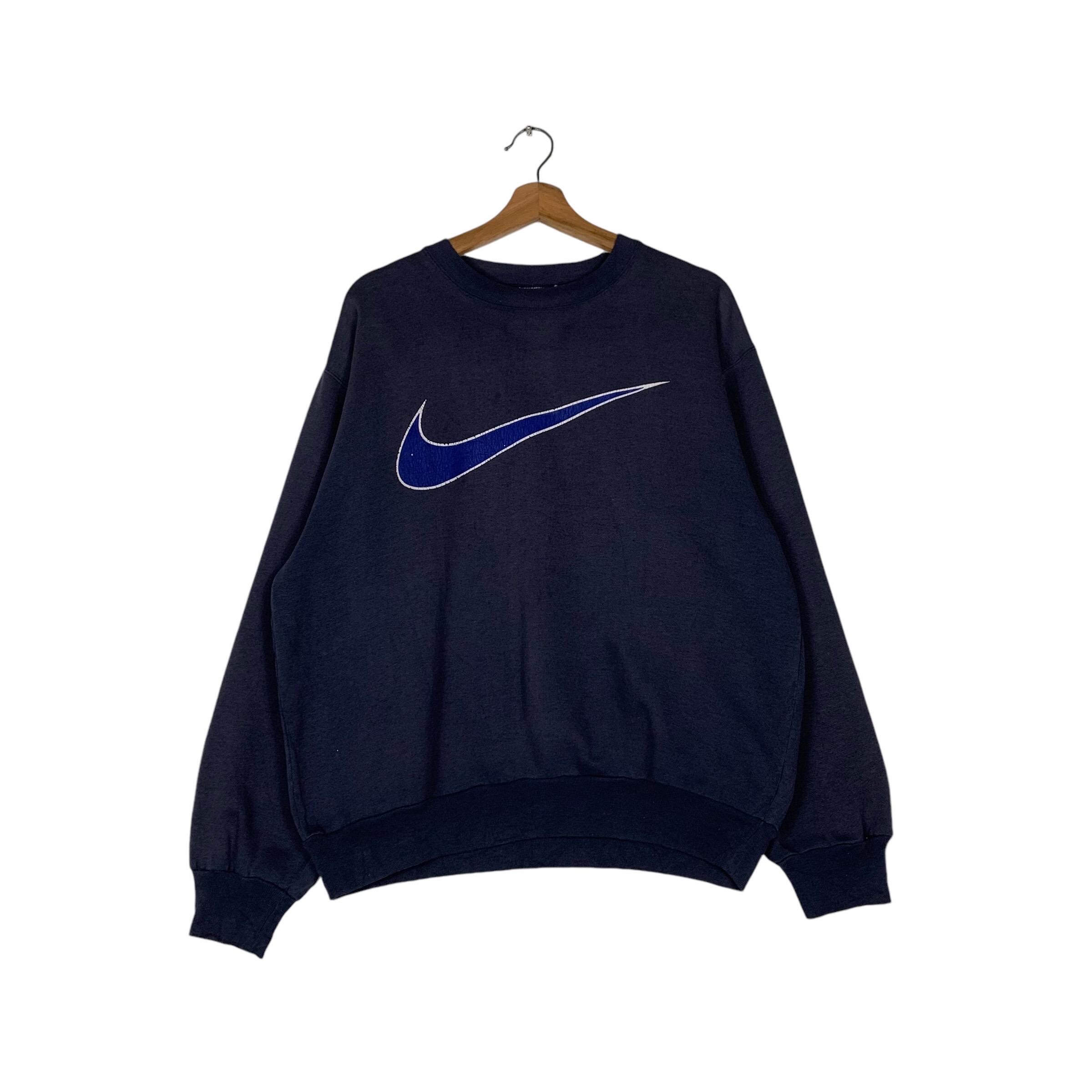 Vintage 90's NIKE Swoosh Big Logo Crewneck Sweatshirt Navy