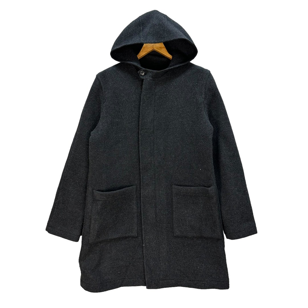 Vintage PPFM Wool Hooded Zipper Long Coat Jacket Free Size