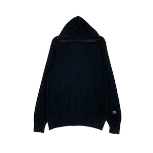 Vintage CHAMPION Small Logo Black Plain Pullover Hoodies Sweatshirt Men&#39;s Size XL #1434-C65