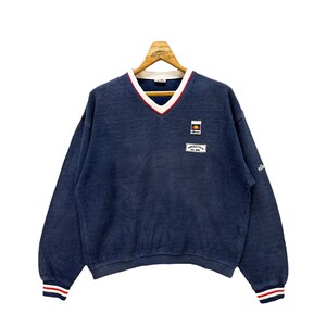 Vintage des années 90 Ellesse broderie petit logo col en V sweat-shirts taille S-M #9127-60