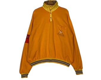 Felpa vintage O'NELL con collo alto e bottoni, tasca singola, taglia L, maglione da surf #1201-C55