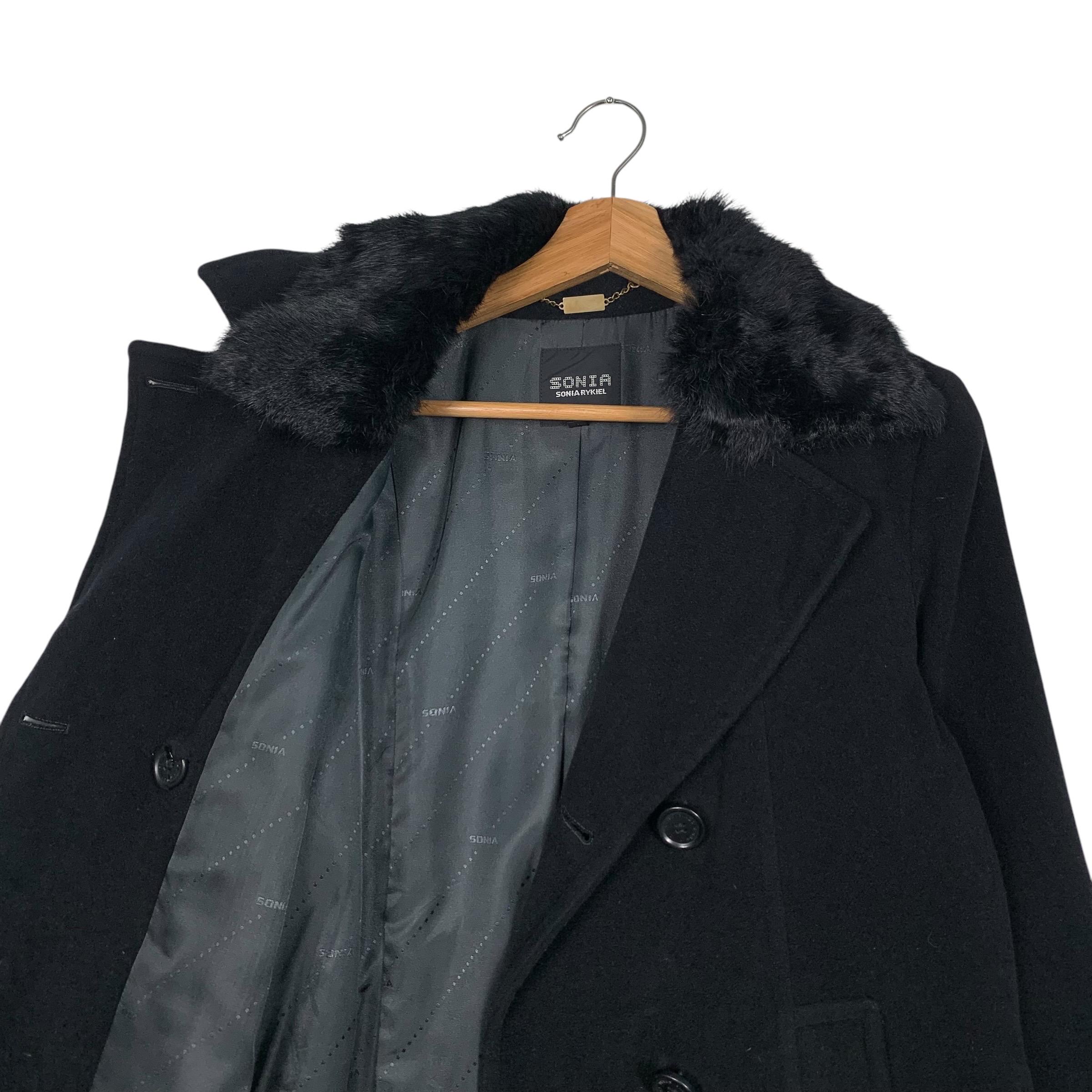 SONIA RYKIEL Double Breast Wool Coat Fur Neck Women's Size 40