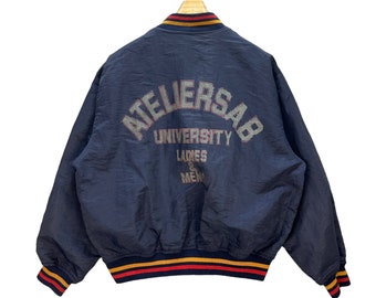 Chaqueta bomber universitaria vintage ATELIER SAB UNIVERSITY con logo grande, reversible, a cuadros, fabricada en Japón n.° 8536-013