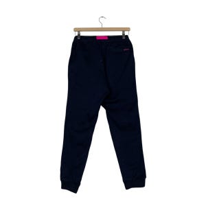 May include: Black sweatpants with a pink drawstring and a small logo on the back pocket.