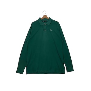 Camisa polo vintage KAPPA dos anos 90 com logotipo pequeno verde e manga comprida, tamanho GG #2609-C117