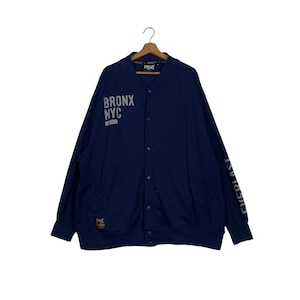 EVERLAST Bronx Nyc Sleeve Big Logo Sweater Big Size 5L Blue Sweater Button Jacket #1930-C84