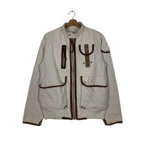 Giacca multitasche bianca vintage TIMBERLAND da uomo, taglia XS, abbigliamento casual, giacca da esterno #1291-C58