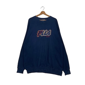 Vintage FILA Embroidery Big Logo Sweatshirt Hanes Ultimate Cotton Crewneck Sweatshirt Men&#39;s Size L #1712-C76