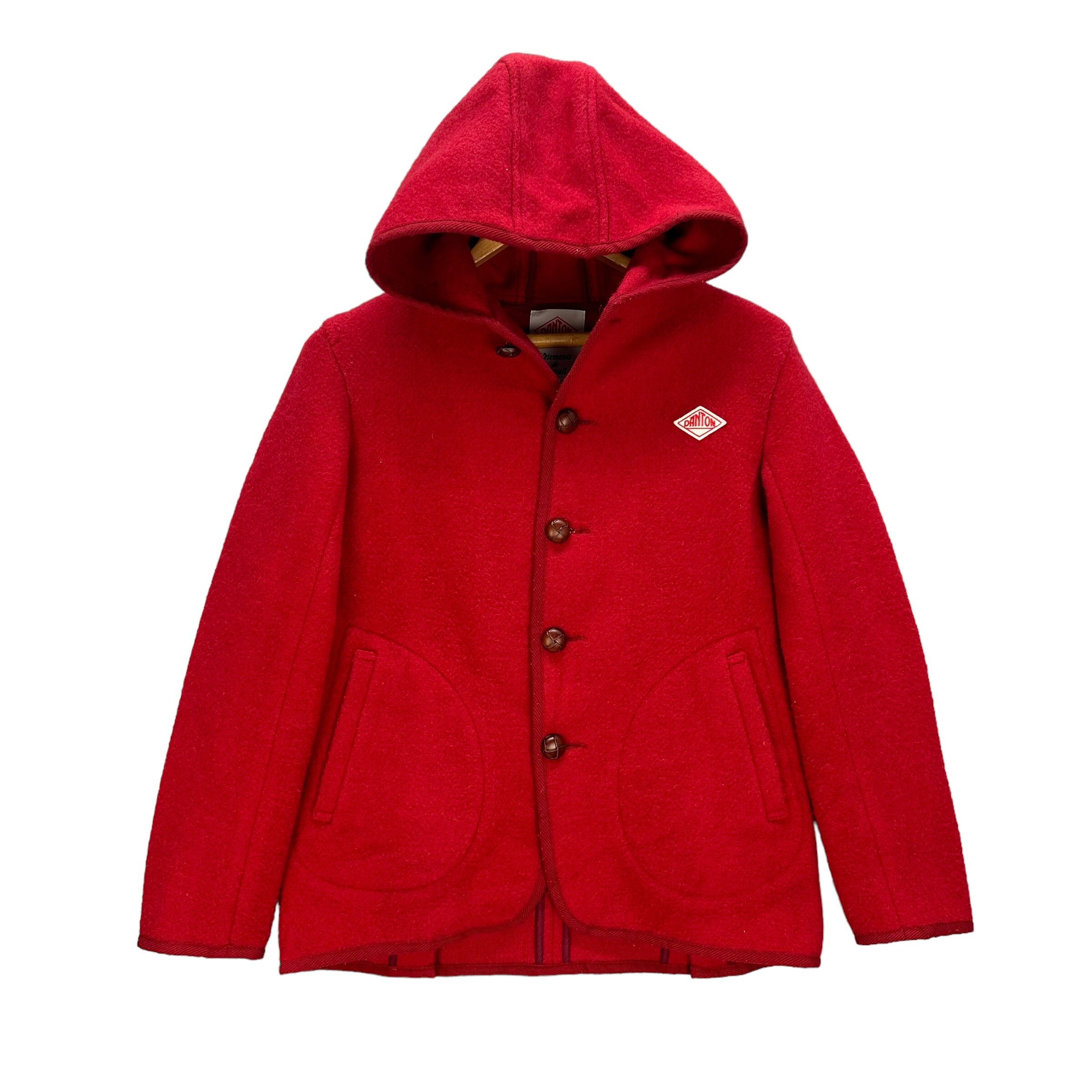 Vintage DANTON Made in Japan in Red Wool Hooded Coat Jacket Size  