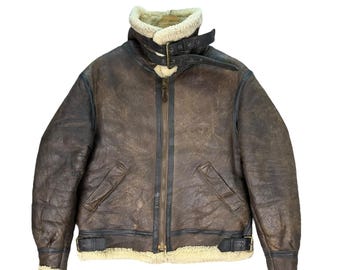 Vintage 90s US Army B3 Bomber Jacket: Sheepskin Leather Flight
