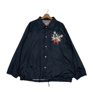 Vintage Disney MICKEY MOUSE coachjack met groot logo print groot logo maat M windjack licht jack cartoon jack #0200-C10
