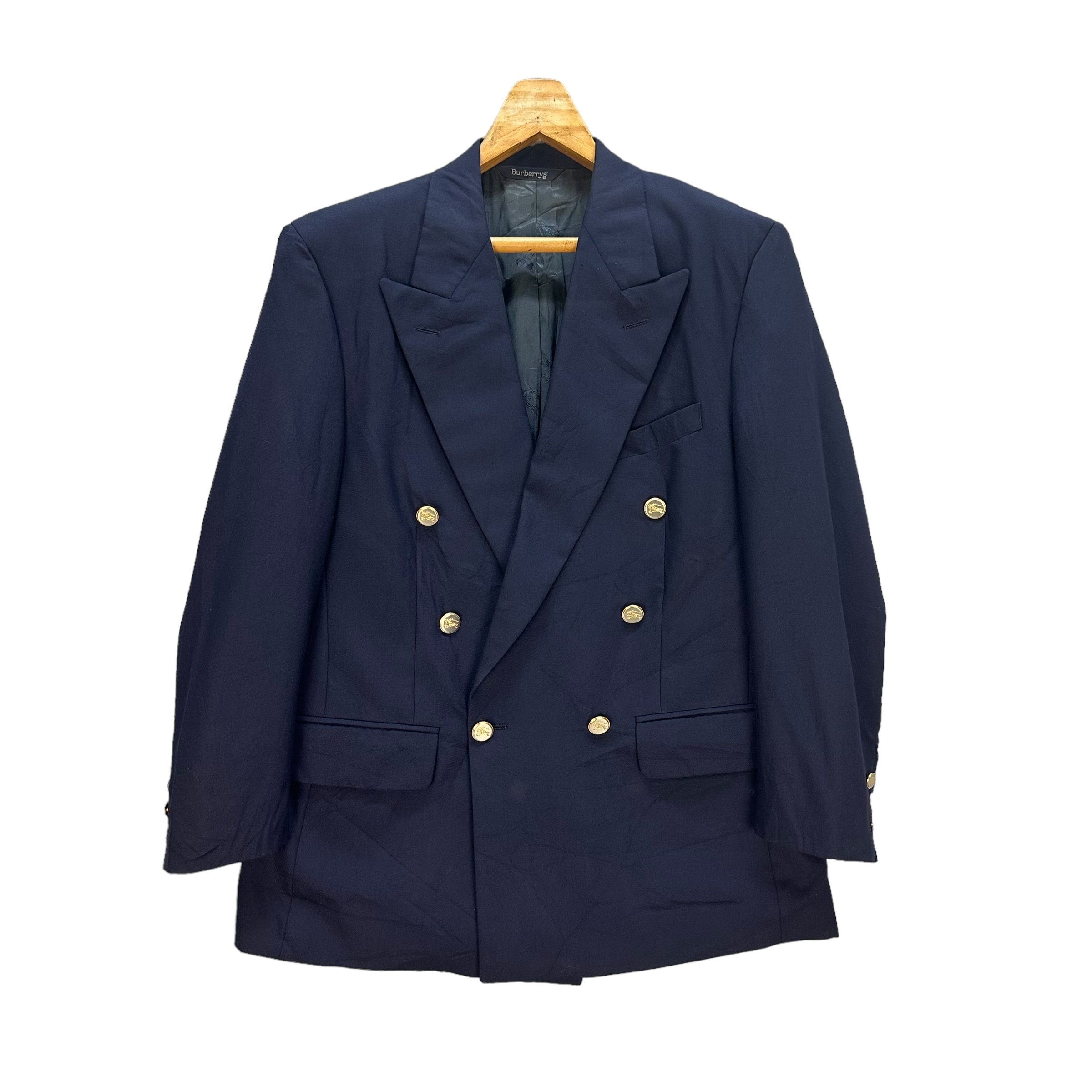 ジャケット・アウター vintage Burberrys navy blazer jkt eh Vintage Burberrys Navy Blue Double Breasted Suit Coat Blazer