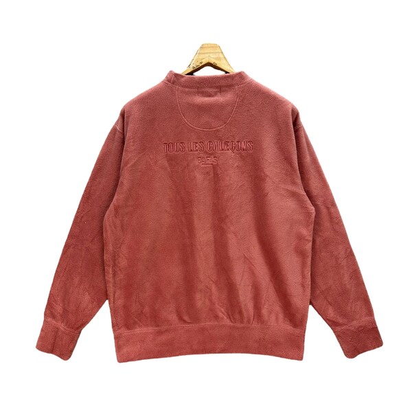 Vintage TOUS LES CALECONS Homme Embroidery Big Logo on back Fleece Sweatshirts Size L Peach Fleece #9036-50