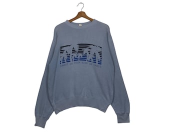 Vintage Japans merk PLEVO Sportswear Oasis Paradise grafisch gedrukt sweatshirt met ronde hals herenmaat M #1583-C71