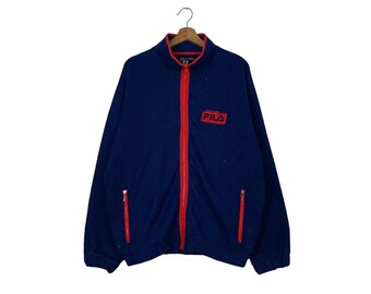 Vintage 90's FILA Embroidery Logo Turtleneck Blue Zipper Fleece Jacket Men's Size L #2082-C91